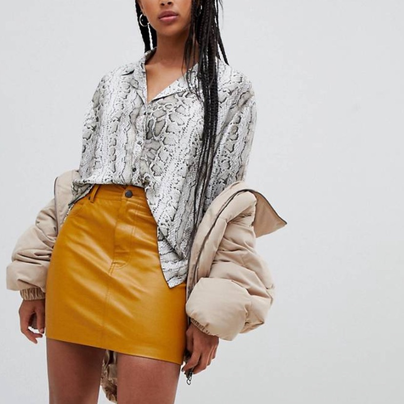 Pull & Bear Snake Print Button Down Top